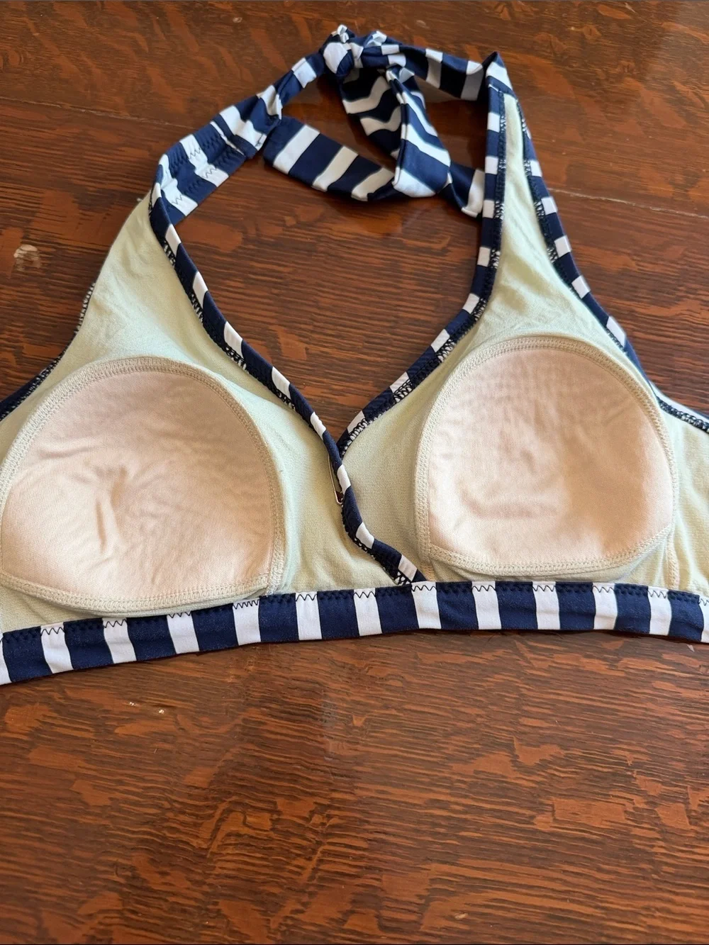 Garnet Hill Lavender and White Striped Bikini Top size 10